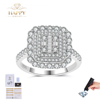 Bague de fiançailles statement en argent sterling S925 plaqué rhodium avec moissanite taille émeraude double halo 1,5 carats et pavé MR0309