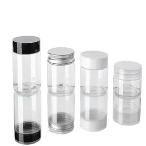 OEM定制透明宠物化妆品罐，用于浴盐，塑料浴盐罐，带铝盖的宠物罐