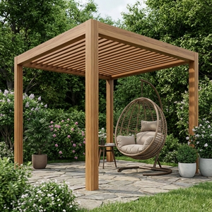 Pergola en aluminium finition grain de <span class=keywords><strong>bois</strong></span> avec aspect <span class=keywords><strong>bois</strong></span> naturel, pergola antirouille pour jardin, terrasse, décoration extérieure - Product Image 1