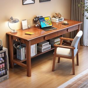 Solid Wood Minimalist Computer Desk For Home Office Study Room Bedroom Workstation Writing Desk With Storage <b>Shelf</b> - Product Image 1