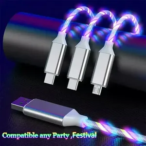 Cavo Luminoso LED 3 <span class=keywords><strong>in</strong></span> 1 con Connettori <span class=keywords><strong>Type</strong></span> <span class=keywords><strong>C</strong></span> e USB per Ricarica Rapida, Accessori per iPhone - Product Image 2