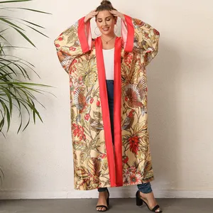 Long Cardigan Women Long Sleeve Maxi Breathable Print Women Floral <strong>Plus</strong> <strong>Size</strong> Swim Dress <strong>Kimono</strong> Open Front - Product Image 5