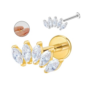 Bijoux <span class=keywords><strong>de</strong></span> piercing en titane ASTM F136, filetage interne, 5 marquises CZ en titane, boucle d'oreille en cartilage, dos plat, hélice, clou pour le <span class=keywords><strong>nez</strong></span> - Product Image 1