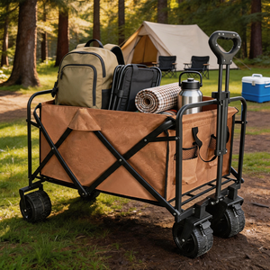Heavy Duty Folding Wagon 200L Large Capacity Camping Cart Deepened Frame Utility <b>Trolley</b> with All-Terrain Wheels - Product Image 1