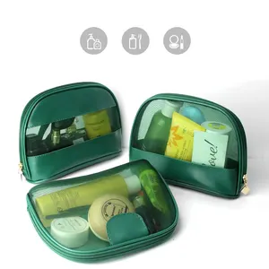 휴대용 지퍼 작은 여행 세면도구 가방 경량 화장품 파우치 하프 라운드 메쉬 메이크업 가방