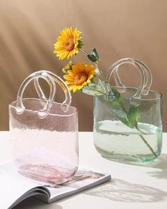 <span class=keywords><strong>Vase</strong></span> à fleurs en verre hydroponique moderne avec poignée, couleur personnalisée, design durable pour la décoration de mariage et utilisation écologique - Product Image 6