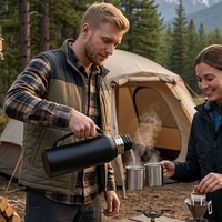Botella de Agua de Gran Capacidad con Aislamiento al Vacío de Acero Inoxidable 304 de 1000 ml para Acampar al Aire Libre, con Asa Retráctil Integrada