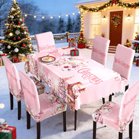 Nouvelle arrivée, nappe et housses de chaise imperméables à fleurs rose romantique, motif bonhomme de neige, pour la décoration de Noël, directement de l'usine