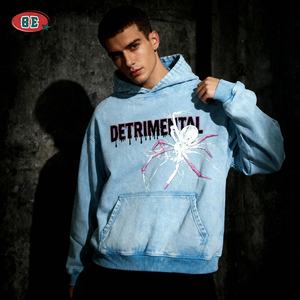 Оптовые мужские худи высокого качества: винтажный графический принт, уличный стиль, эффект кислотной стирки, плотный хлопок 420 г, индивидуальный дизайн, худи с принтом паука - Product Image 2