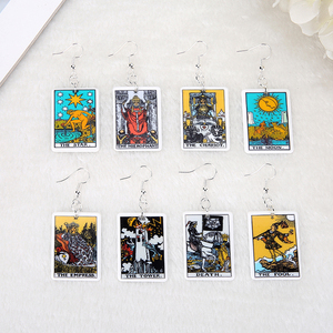 1 Paar Tropfenohrring kleine Größe <span class=keywords><strong>Tarot</strong></span>-Karten Sonne Mond Stern und Die Liebenden Wahrsagerei Kunstschmuck Geschenk - Product Image 1