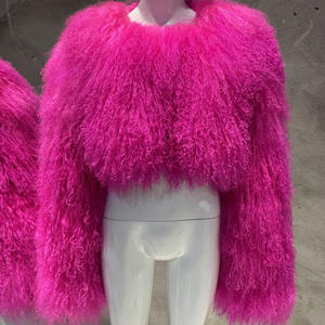 Manteau de fourrure de culture d'hiver pour femmes tendances de la mode fourrure de mouton mongol <span class=keywords><strong>gris</strong></span> respirant doublure en cachemire élégante teinte Parka crue <span class=keywords><strong>Trench</strong></span> - Product Image 3