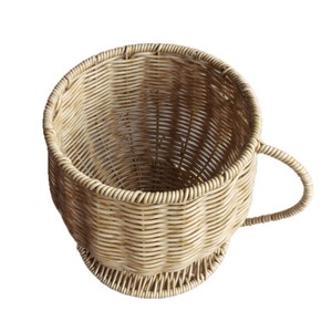 ตะกร้าเก็บของหวายเทียมแฮนด์เมดทรงครอสเฟรม ขนาด L พร้อมหูจับ สีแอพริคอต กาแฟ รูปทรงชาม สำหรับใช้ในบ้าน - Product Image 4