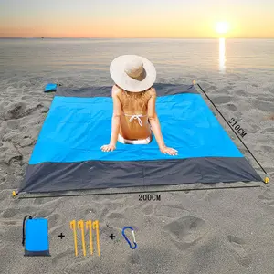 2x2.1m 야외 캠핑 매트 접이식 방수 포켓 비치 담요 매트리스 휴대용 경량 매트 피크닉 모래 해변