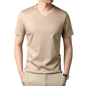 Haute qualité été 100% coton mercerisé brillant Premium respirant blancs imprimé col en v 240 Gsm T-shirt à manches courtes pour hommes - Product Image 5