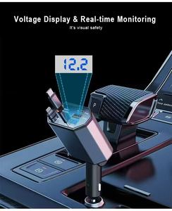 120W nuevo cargador de coche retráctil rápido 4 en 1 PANTALLA Digital LED tipo C cargador PD ajuste de dirección QC3.0 cargador para teléfono - Product Image 3