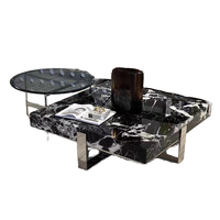 Table basse en pierre frittée, design moderne et luxueux, avec structure en acier inoxydable, pour salon et usage domestique