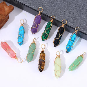 Ramah lingkungan alam Amethyst Pink kristal putih Double Pointed Hexagon liontin dengan Wrb kawat tembaga emas perak kalung peluru - Product Image 4