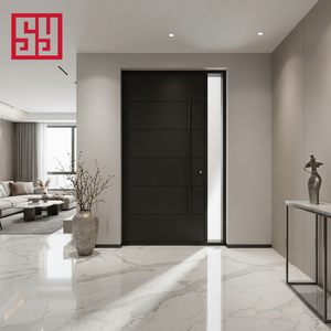 高級モダンなピボット式玄関ドア、錬鉄製セキュリティスチールドア、黒仕上げ、防水、商業用外装住宅デザイン - Product Image 3