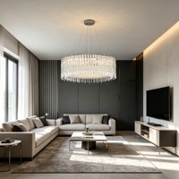 Lustre moderne de luxe à LED réglable en hauteur, avec cadre chromé et prismes biseautés en cristal K9, pour salle à manger
