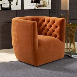 Silla Giratoria Moderna Delaney de Terciopelo Naranja Quemado - Duradera y Portátil para Sala de Estar, Dormitorio, Comedor y Hotel - Product Image 2