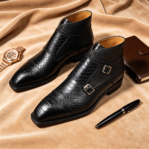 Botas <span class=keywords><strong>Chelsea</strong></span> Clásicas de Cuero Genuino para Hombre con Logotipo Grabado con Patrón de Serpiente, Diseño Ligero para Otoño/Invierno, Oficina y Carrera - Product Image 1