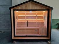 Sauna infrarouge électrique extérieur moderne pour 6 personnes avec construction en bois massif, design en A de style villa, 6 kW