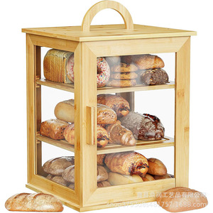 Boîte à pain en bambou Dingrun Arts And Crafts, 12,6x12,6x16,5 pouces, rangement à trois niveaux pour pain et pâtisseries, vitrine de cuisine - Product Image 5