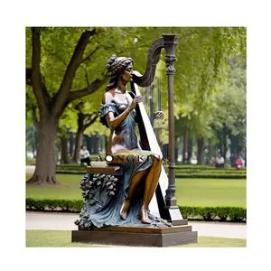 2023 sculpture design bronze the statue of gold lady with harp for business gift