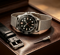 Montre de plongée sportive pour hommes, avec lunette rotative, aiguilles lumineuses, bracelet en maille d'acier inoxydable, montre masculine