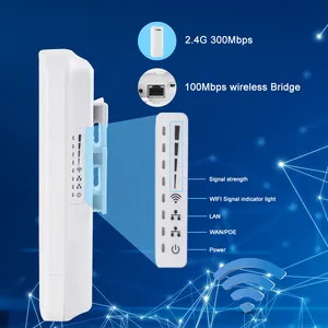 1-2km 2.4G Point สะพานไร้สายระยะไกล300Mbps เสาอากาศ CPE กลางแจ้งสะพานอีเธอร์เน็ตไร้สายสำหรับกล้องวงจรปิด