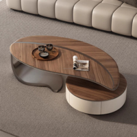 Table Basse Feuille Minimaliste Design Magnifique Placage Noyer Créative Forme Spéciale Salon Meuble TV MDF