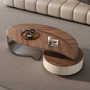 Meja Kopi Minimalis Cantik Desain Daun Kayu Walnut Veneer Kreatif Bentuk Khusus Ruang Tamu Set Meja TV MDF Furnitur - Product Image 4