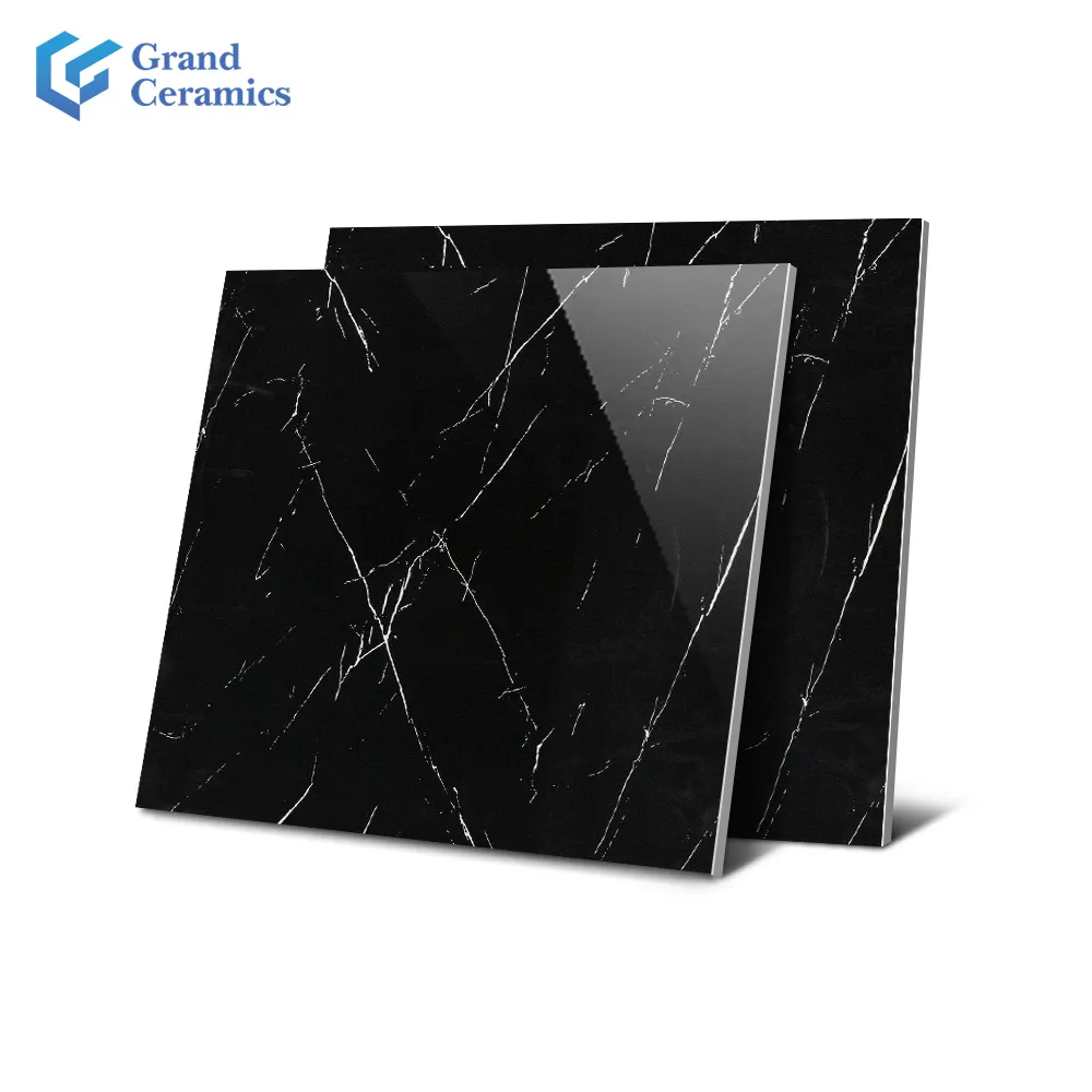 High quality modern hotel non-slip Glossy china flooring black porcelain tiles 60x60 for bathroom and villa