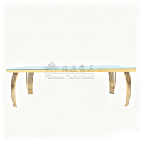 Nouvelle arrivée, table de salle à manger de luxe carrée en acier inoxydable avec plateau en verre, table de salle à manger pour événements