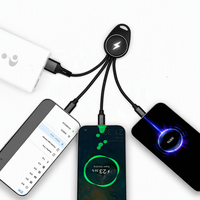 Câble de charge 3-en-1 avec logo LED personnalisé, en nylon tressé durable, portable, universel, pour cadeau promotionnel