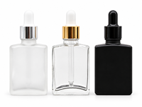 Flacon compte-gouttes carré en verre givré transparent de 30 ml, flacon d'huile essentielle en verre noir, bouchon compte-gouttes doré, argenté, noir, sérum cosmétique