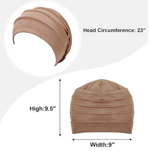 Bonnet chimio plissé en coton extensible, bonnet hijab musulman, turban, bonnet de nuit <span class=keywords><strong>pour</strong></span> protéger le cuir chevelu des femmes, <span class=keywords><strong>pour</strong></span> les soins chimio et le port quotidien - Product Image 4