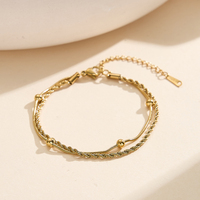 VEWANT Factory Chaîne de cheville en acier inoxydable 304 plaqué or 18 carats, faite à la main, double couche, style corde et serpent, bijoux de haute qualité en gros