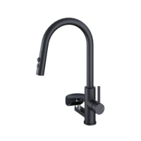 Robinet de cuisine moderne monocommande en acier inoxydable brossé, à montage sur plan, avec douchette céramique, installation facile, et rince-gobelet automatique
