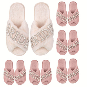 Wedding Plush Pearl <b>Bride</b>/Bridesmaid Cross Strap <b>Slippers</b>-Classic Elegant Gifts - Product Image 1