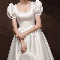 Robe de mariée moderne grande taille style français en satin léger longueur genou, robe de princesse blanche pour fête d'anniversaire