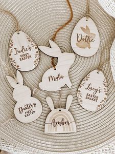 Carino Gnome Easter Bunny cesto targhetta 2024 taglio Laser in legno etichette regalo per legno di pasqua artigianato scatole di legno e cartelli da parete - Product Image 6