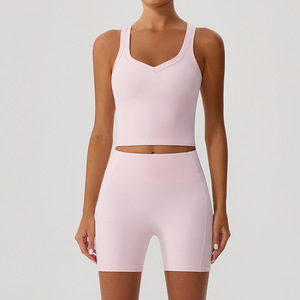 Nuovi pantaloncini sportivi a vita alta Crop top 2 pezzi set Yoga tute Fitness traspiranti <span class=keywords><strong>Zero</strong></span> Feel palestra <span class=keywords><strong>abbigliamento</strong></span> solido - Product Image 1