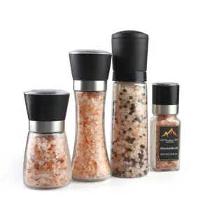 2 Pack Refillable Salt und Pepper Grinders Set - Pepper Mill mit Stainless Steel Head und Cleaning Cloth Short Glass Shakers wi