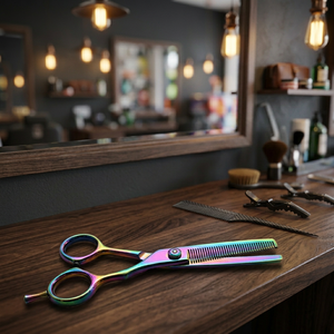 Tijeras de Entresacar Profesionales de 6 Pulgadas para Diestros, de Acero Inoxidable con Punta Afilada, Mango Mediano, Herramienta para Cortar Cabello, Color Arcoíris - Product Image 6