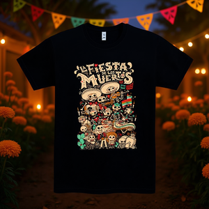 T-shirt Day Of The Dead Fiesta, abbigliamento promozionale da uomo con scollo rotondo nero - Product Image 3