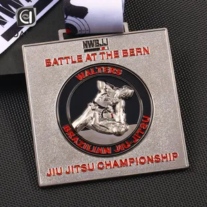 Logo smaltato quadrato personalizzato 3d jiu jitsu championship medaglia in metallo dorato americano