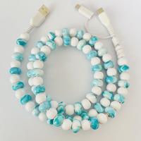 Câble de charge FASHLINK Ocean Aqua Marble Beaded 3-en-1 USB Type C Multi-connecteur – Accessoire de mode côtier