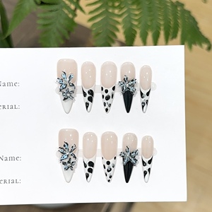 <span class=keywords><strong>Uñas</strong></span> postizas personalizadas hechas a mano con diseño de flor 3D, <span class=keywords><strong>uñas</strong></span> postizas con estampado de <span class=keywords><strong>vaca</strong></span> en blanco y negro, puntas de <span class=keywords><strong>uñas</strong></span> artificiales. - Product Image 1