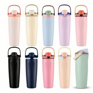 Mug de voyage isotherme en acier inoxydable à double paroi de 30 oz avec logo personnalisé, couvercle et paille pour camping et voiture - Product Image 3